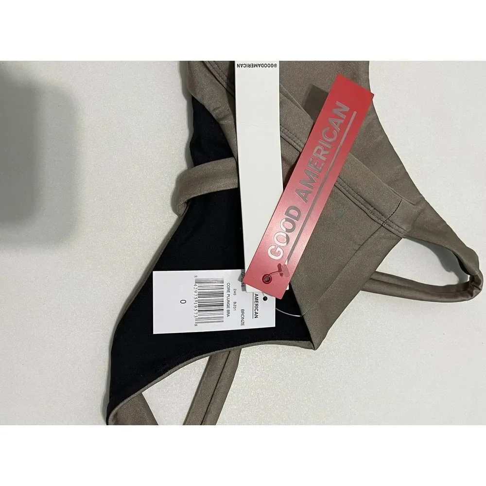 Good American Core Plunge‎ Performance Criss Cross Sports Bra Bronze Size 0 XS